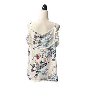 Rickis Womens Floral Cold Shoulder Ruffle Camisole Top White Blue Red Large